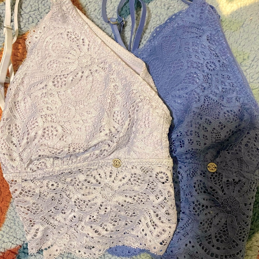 NEW 2/$20 Lucky Brand Lace Bralette Duo in Blue Gray and Light Gray Set